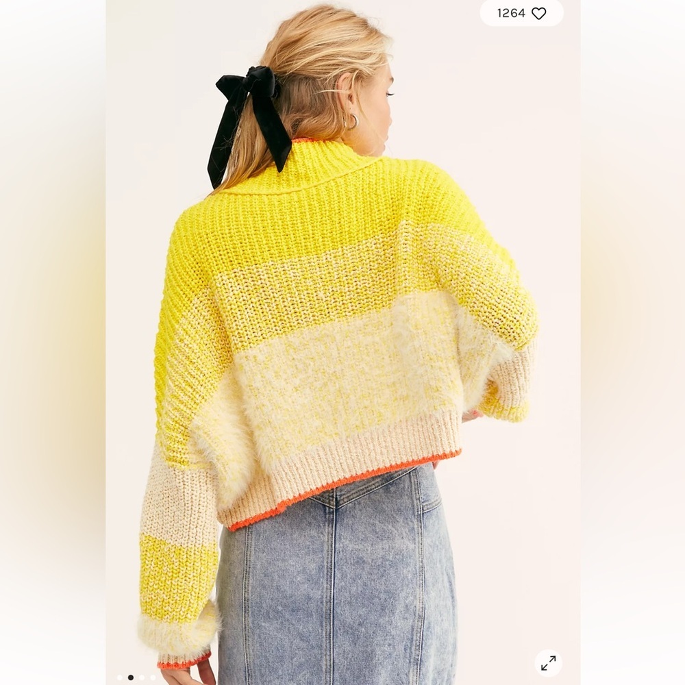 NWOT Free People Yellow Sunbright Slouchy Knit  Fuzzy Sweater - Picture 2 of 11